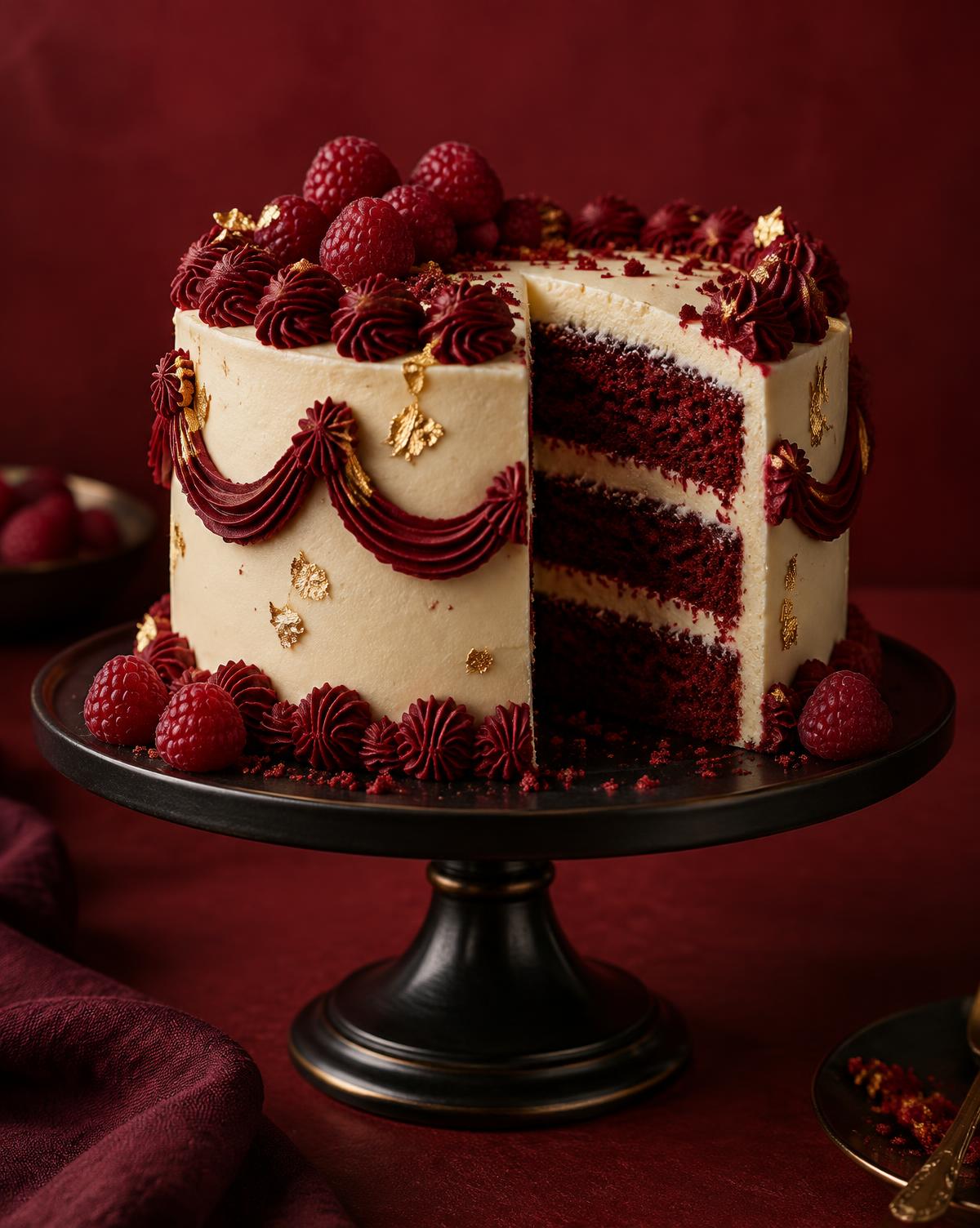 Illustrative red velvet celebration cake